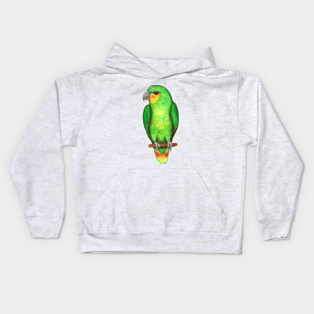 Orange winged amazon parrot Kids Hoodie by Bwiselizzy